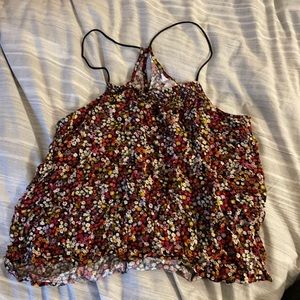 No boundaries dark blue flowered top